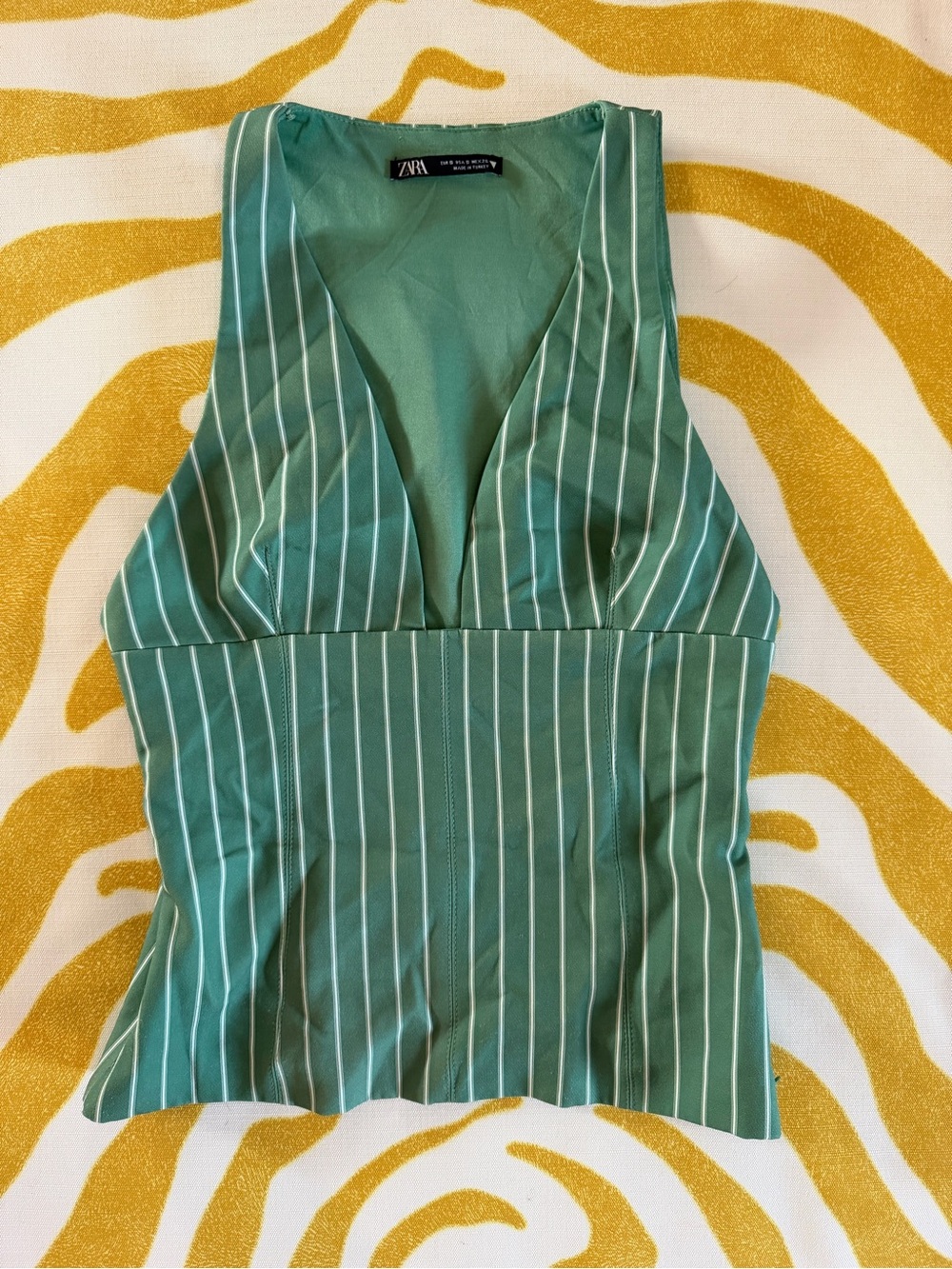 Zara Green Pinstripe V-Neck Sleeveless Camisole